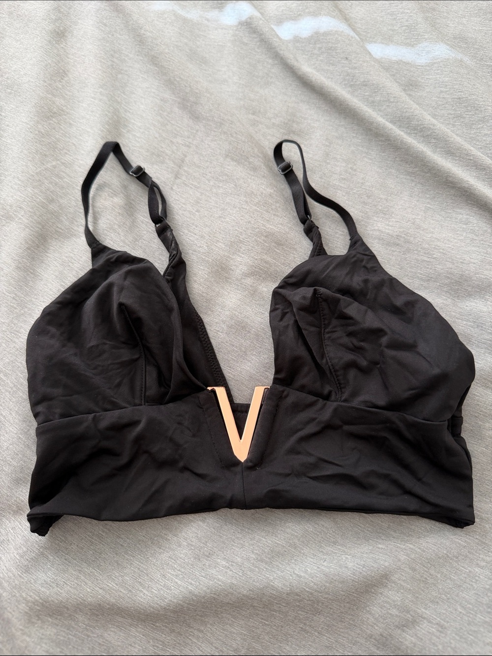 Victoria's Secret Black Bralette with Gold V-Accent